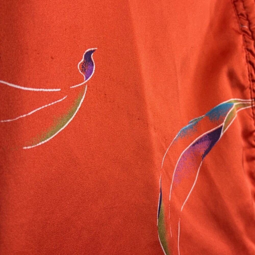 Vintage California Dynasty Style Kimono Robe Belt Red Botanical Satin Size Large - Picture 13 of 14